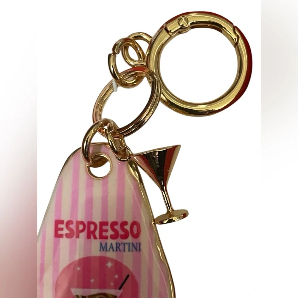 PIPER K Gold-Tone Keychain Bag Charm Espresso Martini Pink Stripes